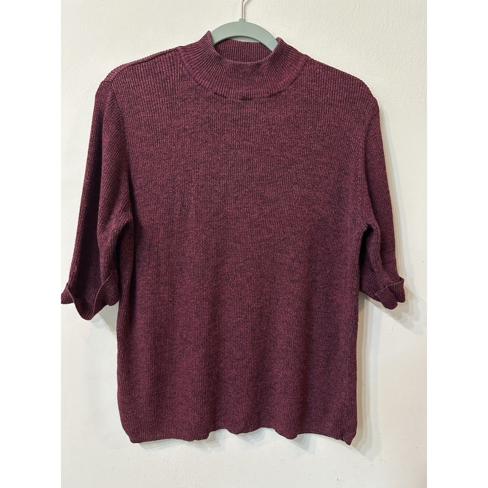 Preswick&Moore Womens M Silk Blend Ribbed Mock Neck Sweater Burgundy 3/4 Sleeve